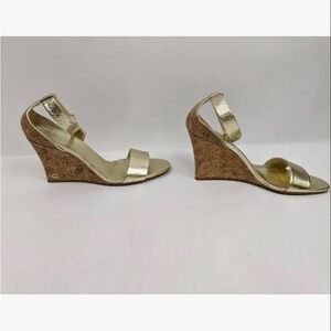 Gucci Metallic Gold Cork Wedge Sandals